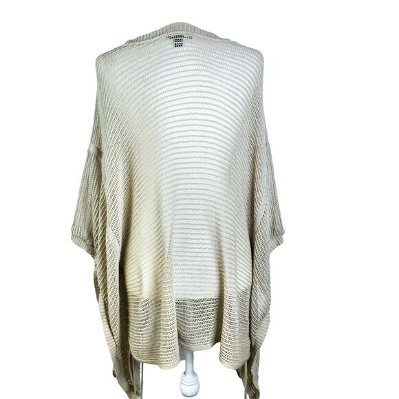 Ana A New Approach 3X Beige Open-Knit Poncho Sweater With Side Ties Beach Pool - Picture 5 of 8